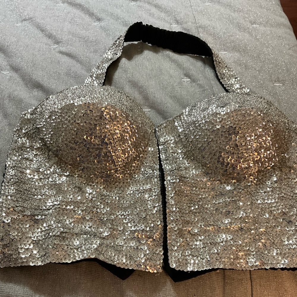 Vintage silver bustier worn removable halter strap